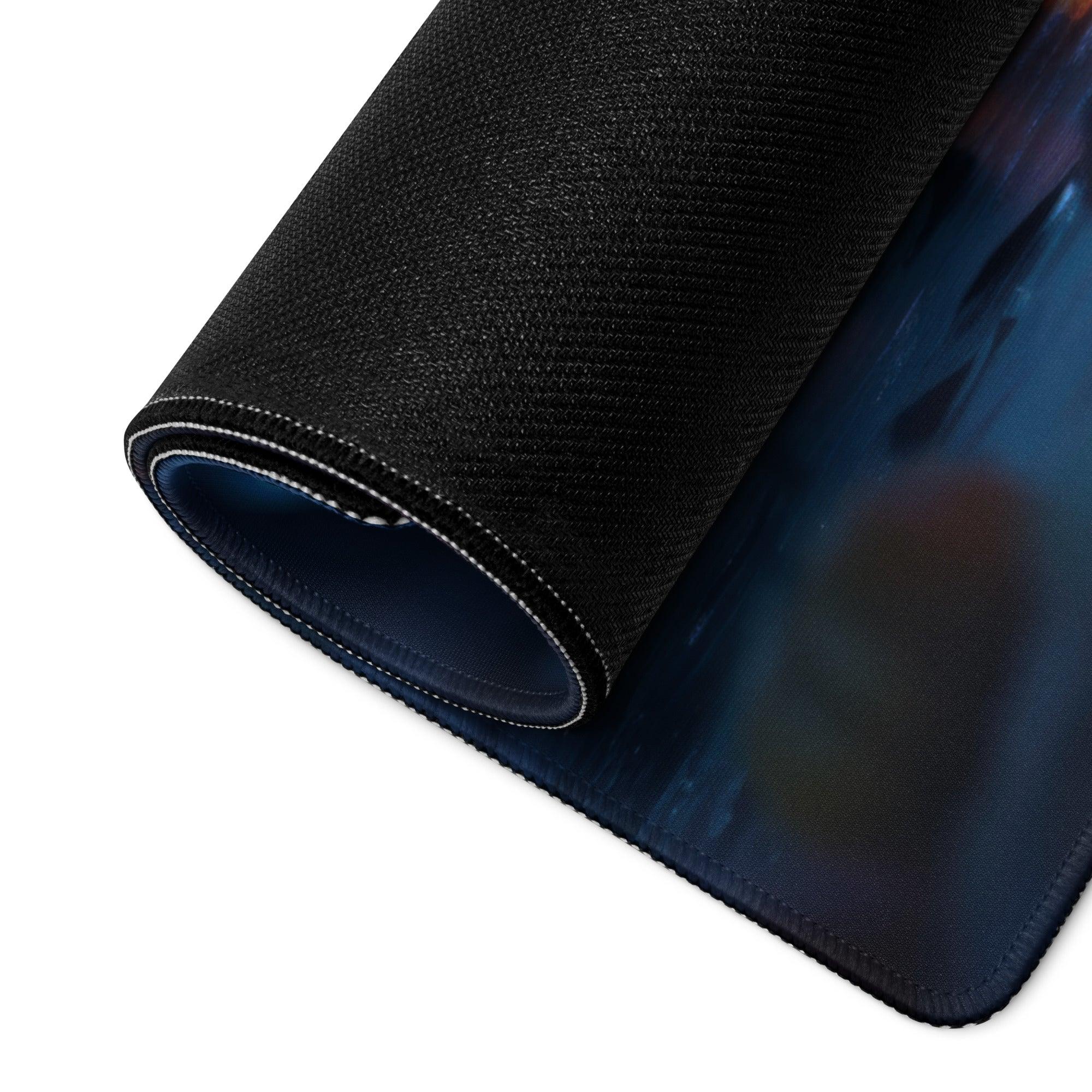 Black cosmic textured mousepad with dark blue purple design