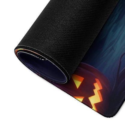 Halloween pumpkin gaming mouse pad with illuminated jack-o-lantern
