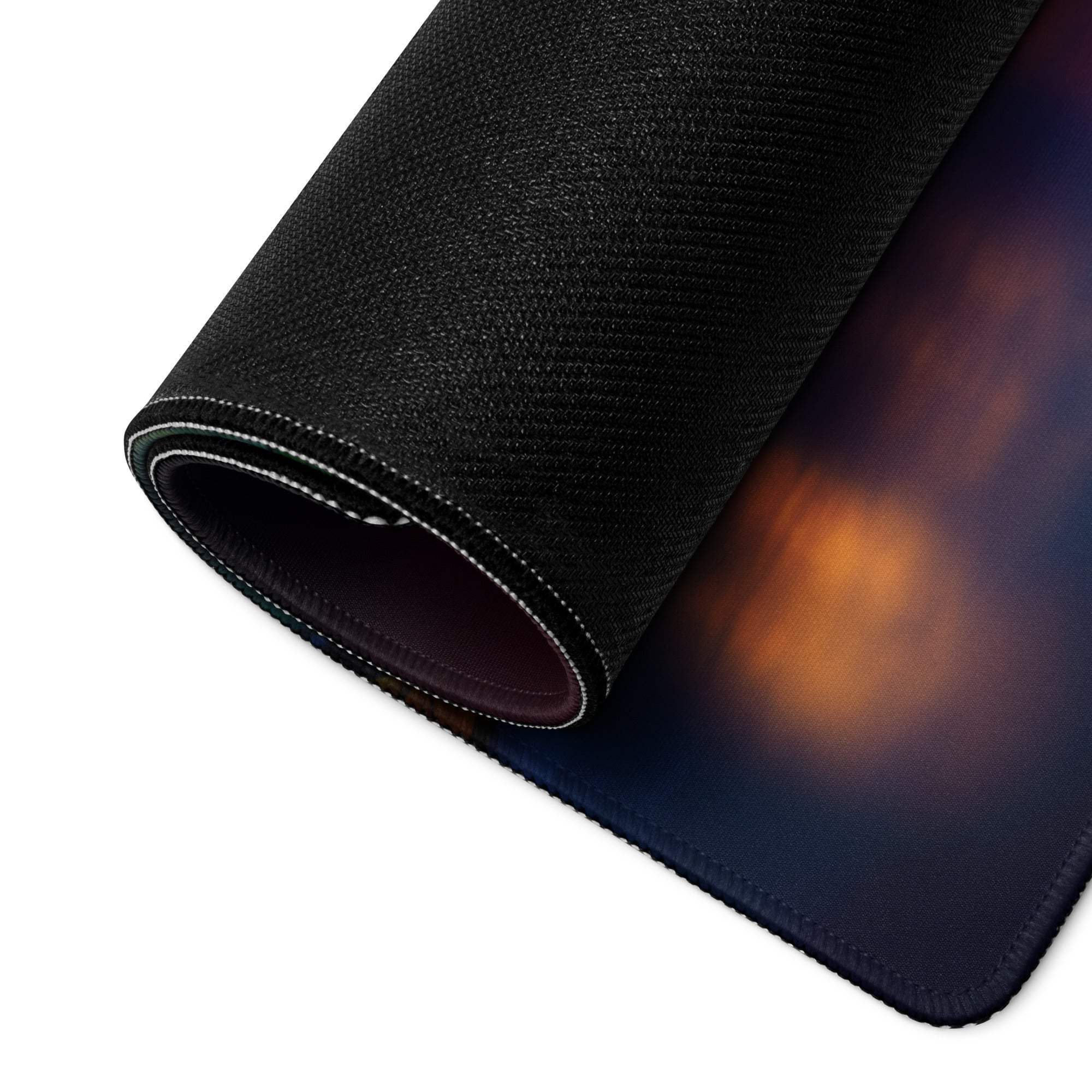 Halloween pumpkin glow gaming mouse pad with black textured orange-blue gradient
