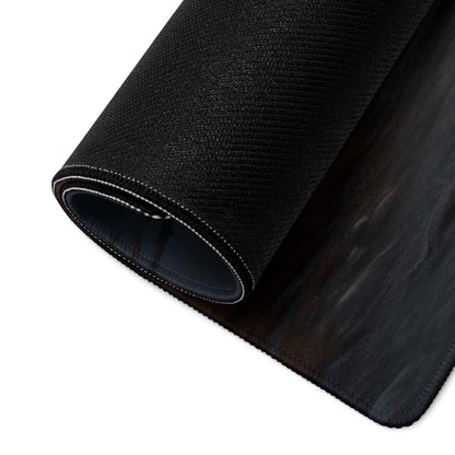 Black textured wood grain mousepad with stitched edges and non-slip base