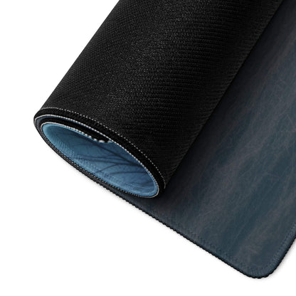 Black textured Moody Blue Mist gaming mousepad with blue lining and stitched edges