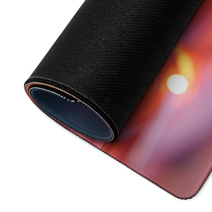 Black textured mouse pad with warm orange pink purple gradient and white circle for gothic Halloween gaming decor