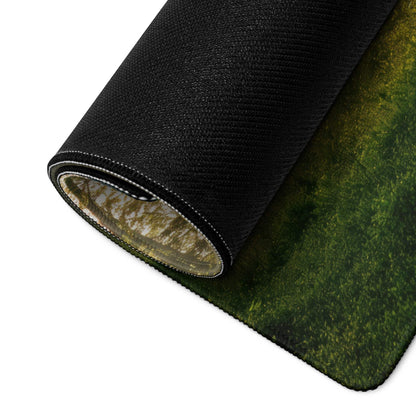Black textured gaming mousepad with green forest scene, large non-slip base