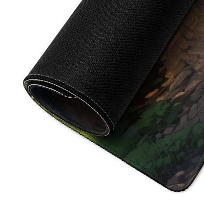 Black textured Verdant Forest gaming mouse pad with green foliage and bark