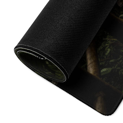 Black textured camouflage forest mousepad with stitched edges