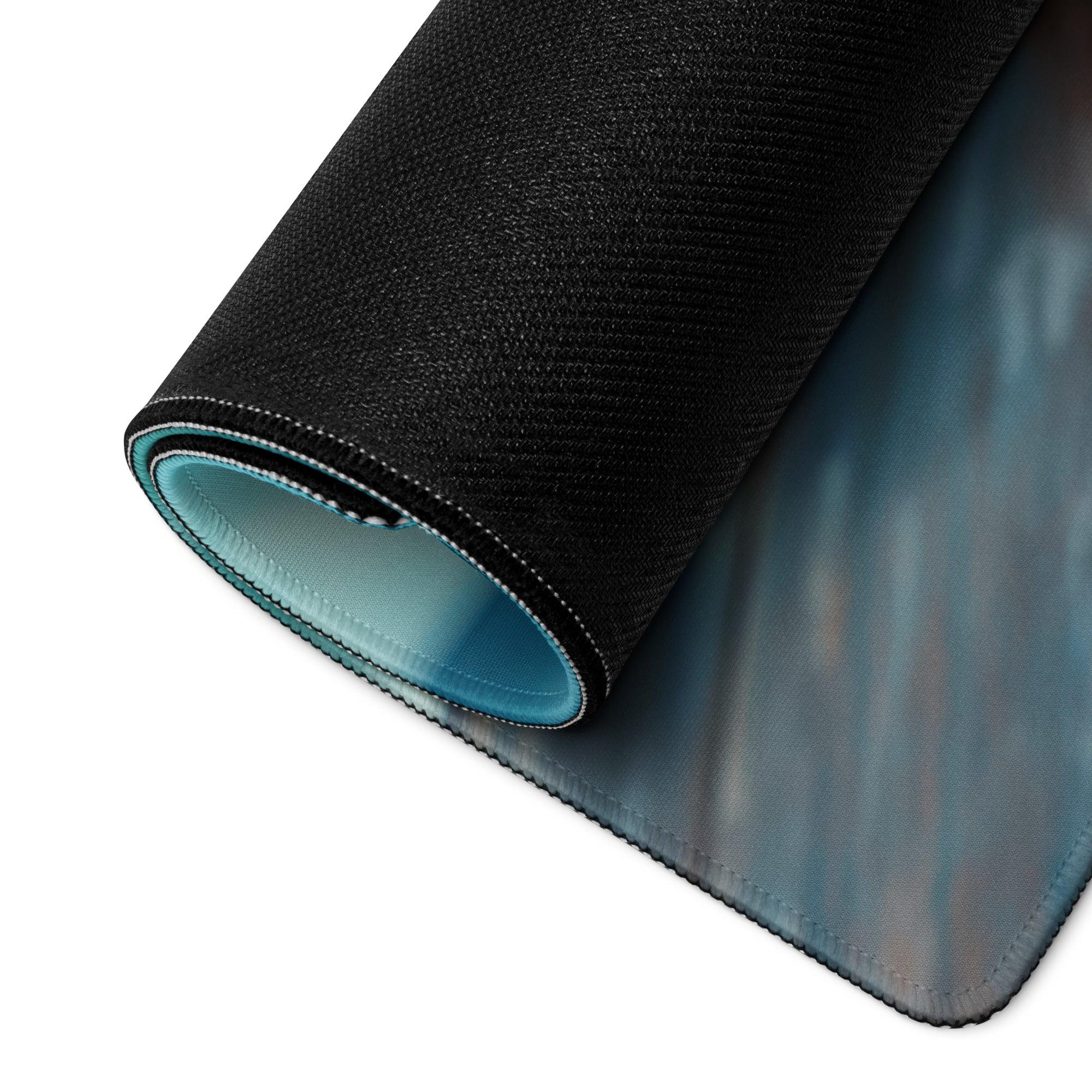 Premium Ocean View gaming mouse pad with black texture, teal lining, gradient