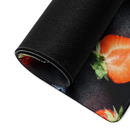 Large gaming mouse pad with sliced strawberries print and non-slip base