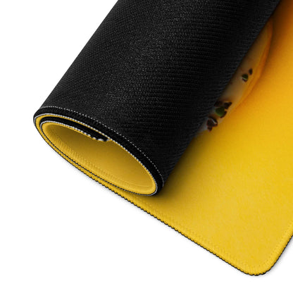 Black and yellow large gaming mousepad with stitched edges and non-slip base