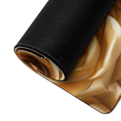 Back of Luxurious Golden Rose gaming mouse pad with black textured top and golden satin underside