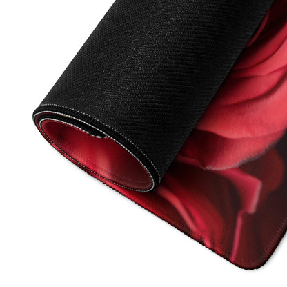 Oversized romantic red rose gaming mouse pad with non-slip backing and edge stitching