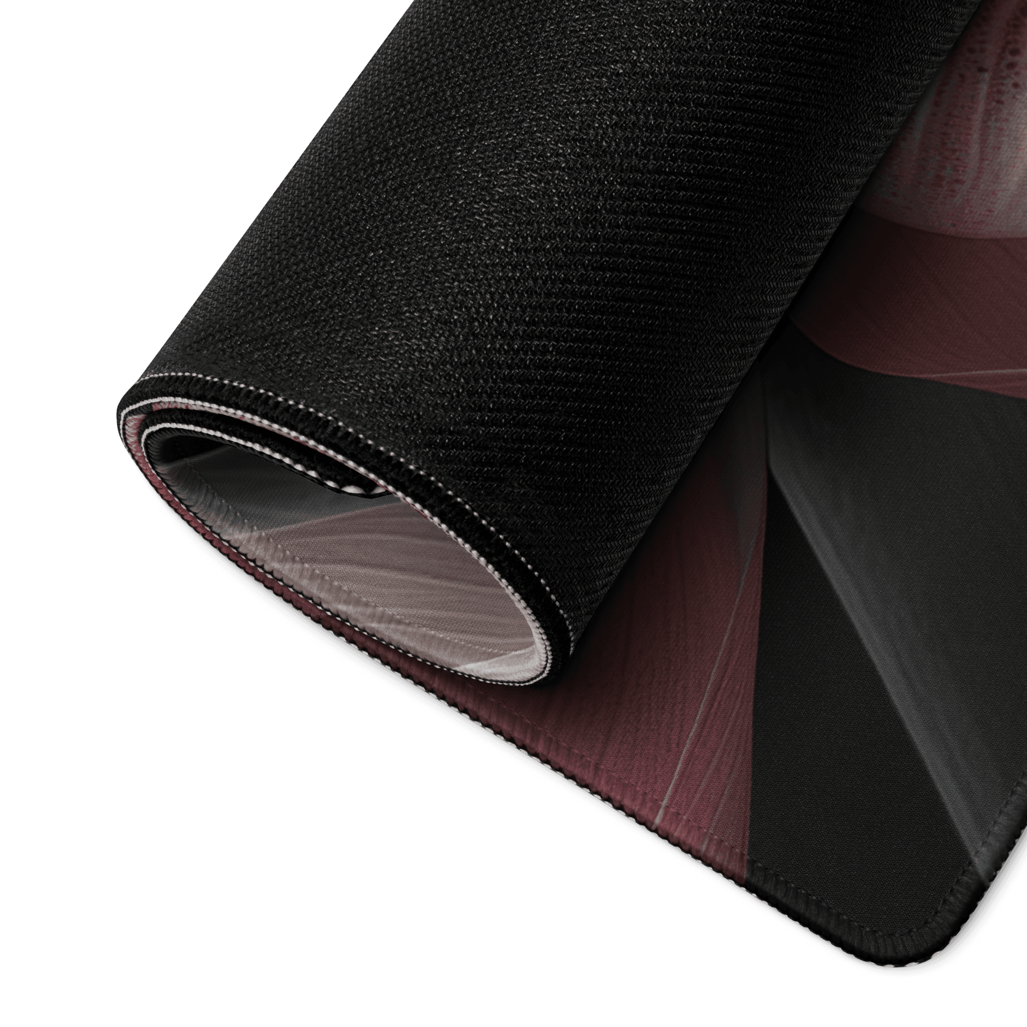 Back of Pink Lotus large gaming mousepad with black textured top and pink-gray gradient underside