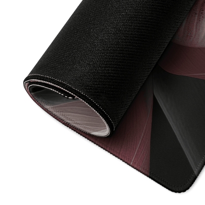 Back of Pink Lotus large gaming mousepad with black textured top and pink-gray gradient underside