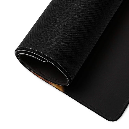 Black textured gaming mousepad with white edge stitching and non-slip rolled edge