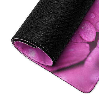 Rolled black Floral Pink Bloom gaming mousepad with pink floral design and lining