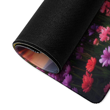 Rolled-up Epic Landscape Sunset Violet Pink Flower Meadow gaming mouse pad