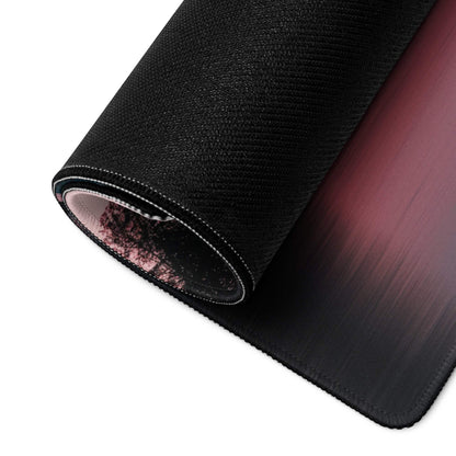 Black textured gaming mousepad with pink-to-black gradient, stitched edges