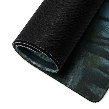 Black textured Moody Blue Mountain Lake gaming mousepad with moody landscape
