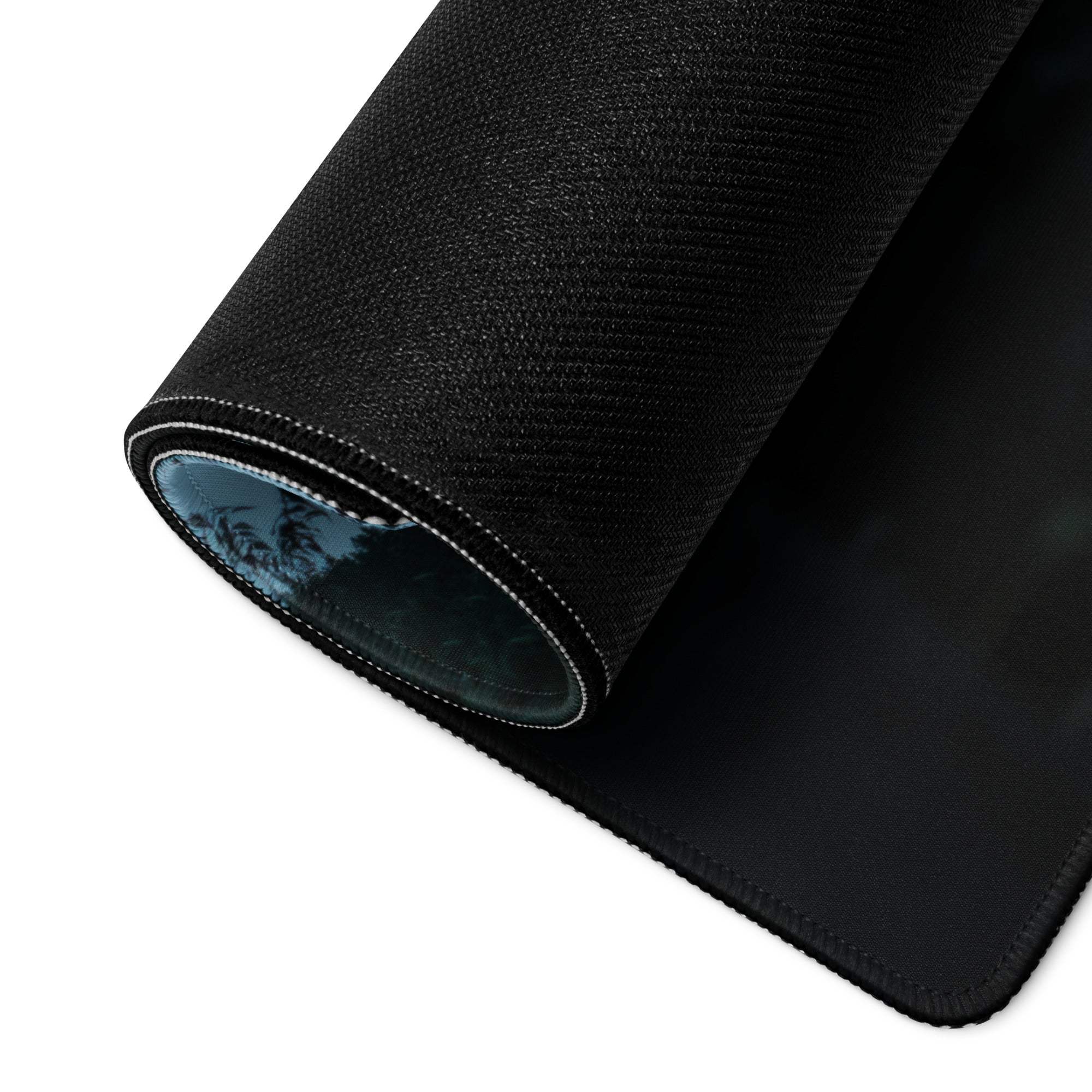 Black textured Forest Serenity mousepad with subtle forest edge scene