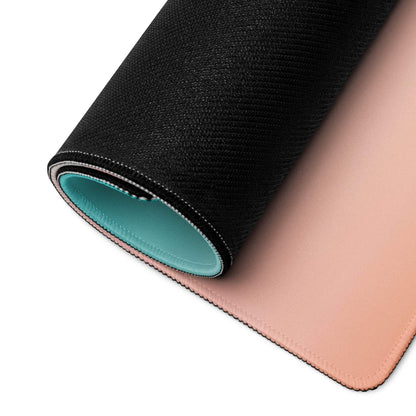 Rolled-up Pastel Sunset Palm Tree gaming mouse pad with stitched edges
