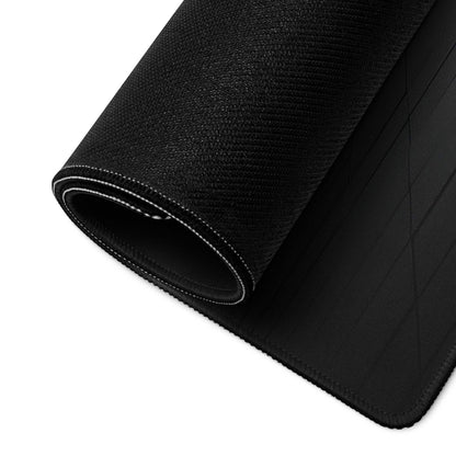 Black textured gaming mousepad with white stitched rolled edge and non-slip base