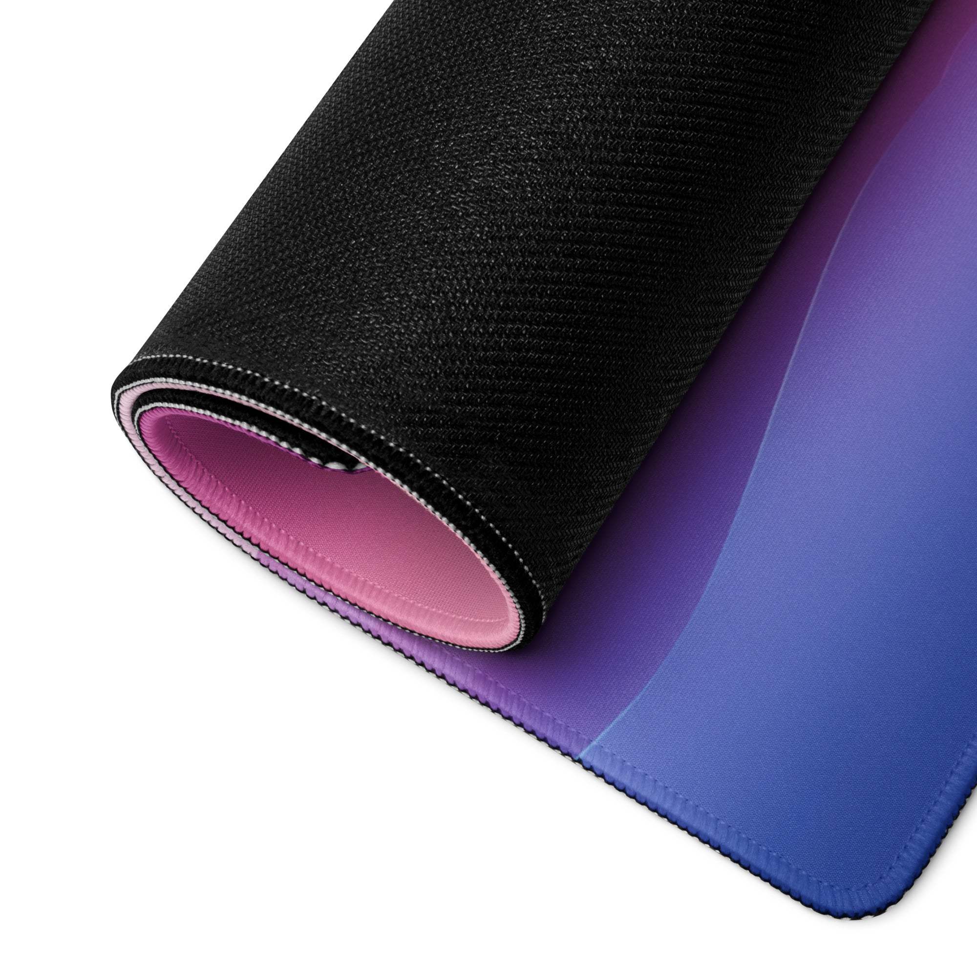Black purple gradient stitched gaming mouse pad with pink lining non-slip base