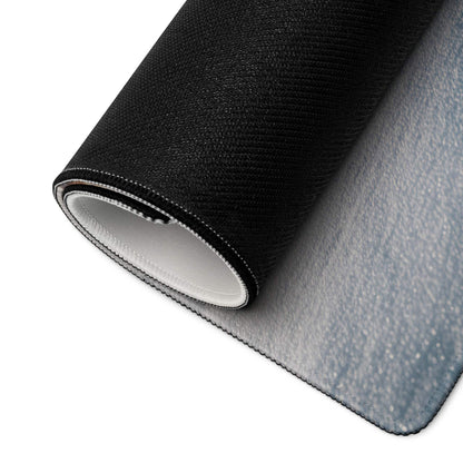 Black textured gaming mousepad with gray gradient, white stitched edges
