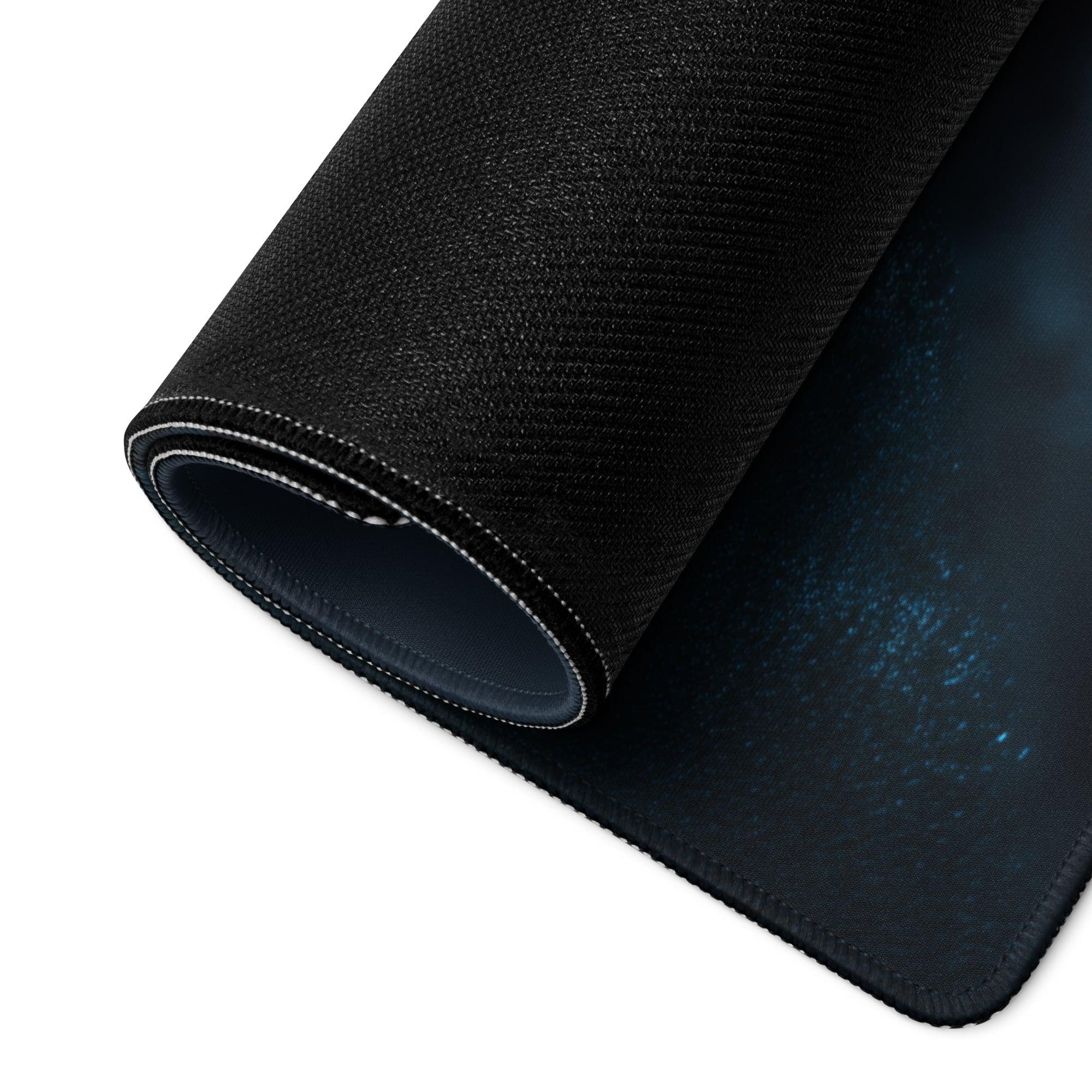 Black textured mousepad with blue starry Night City neon glow design