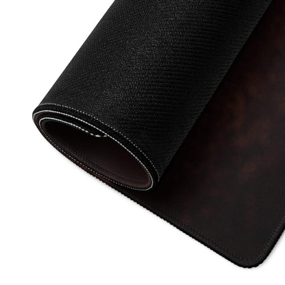 Black textured gaming mousepad with woven pattern, stitched edges, non-slip base