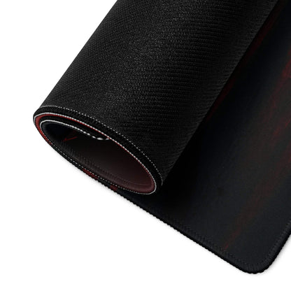 Black textured gaming mousepad with red white stitched edges, Noir Neon Night style