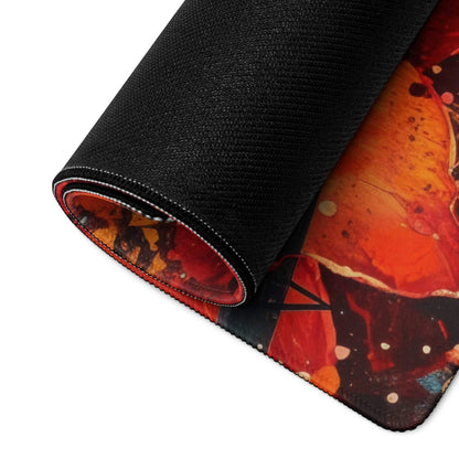 Rolled-up Vibrant Airplane Artwork gaming mouse pad with fiery design