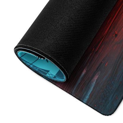 Black textured gaming mousepad back with cyberpunk neon heart alley design