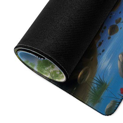 Black textured mousepad with vibrant underwater scene and non-slip backing