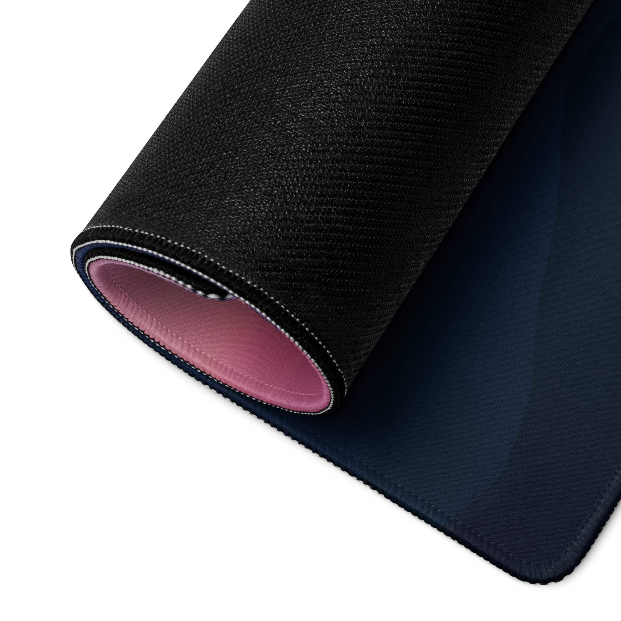 Twilight Mountain Range gaming mouse pad black textured top pink lining navy underside