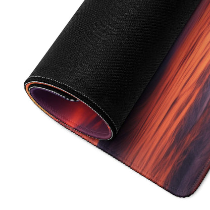 Black textured mousepad with vibrant sunset wood grain gradient red to purple