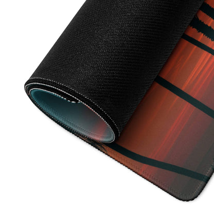 Black textured Epic Sunset Palm Tree gaming mouse pad with orange-red gradient