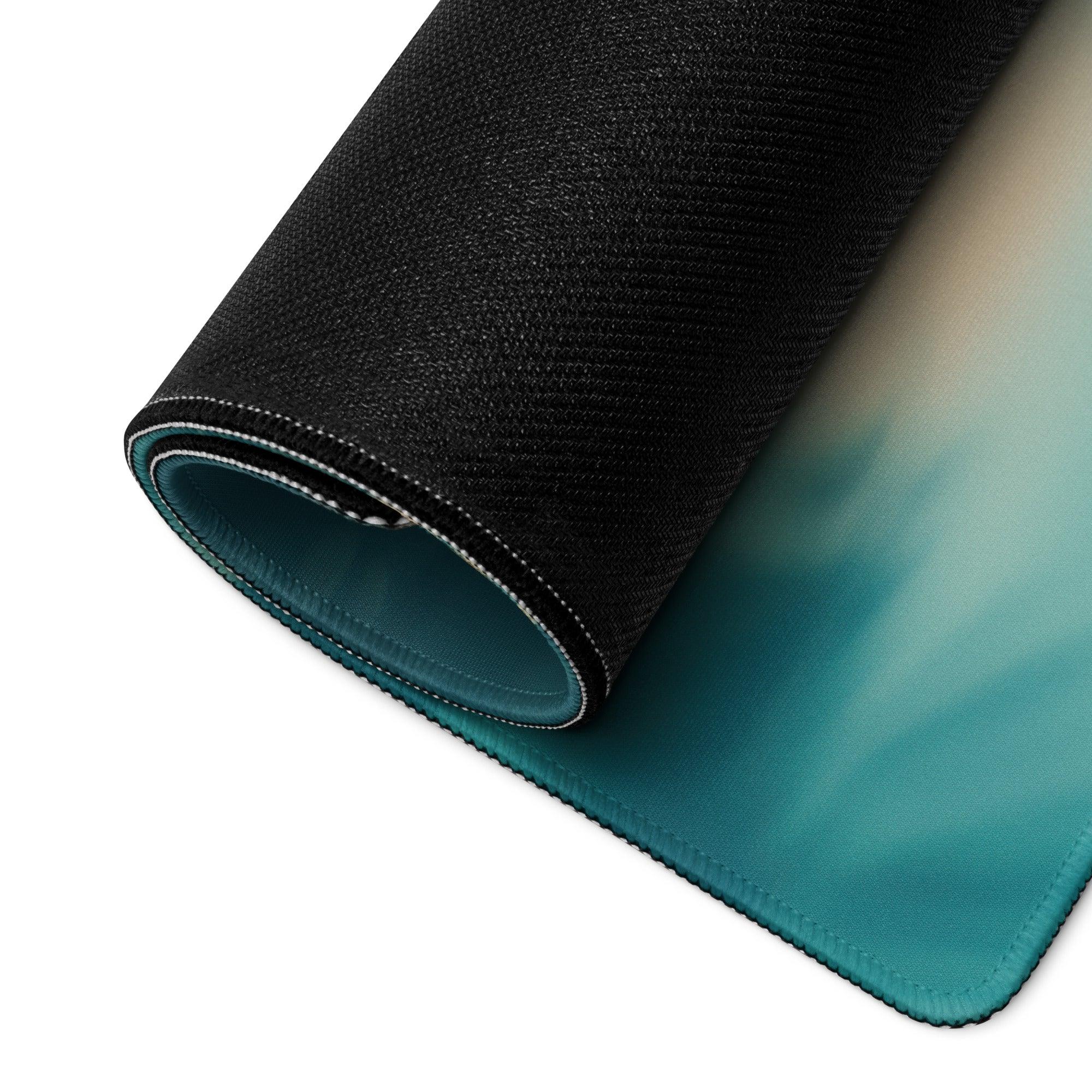 Black and teal gradient Ocean Sunset gaming mousepad with textured surface