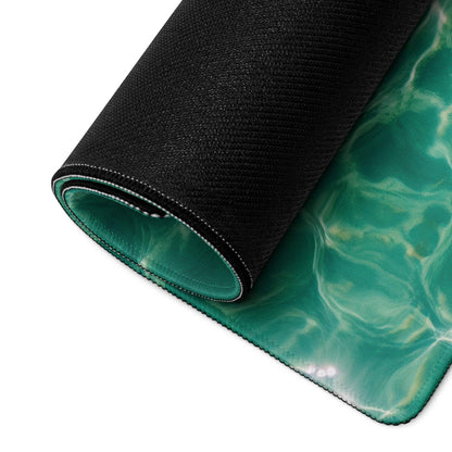 Rolled-up Vibrant Ocean Wave teal green gaming mouse pad with non-slip base