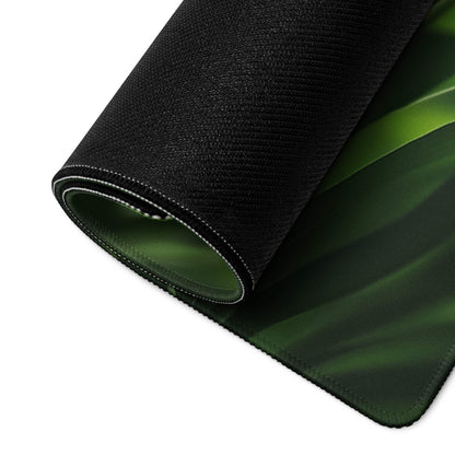 Black textured gaming mousepad with vibrant green leaf design