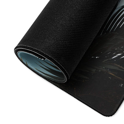 Black textured large gaming mousepad with tropical palm sunset design