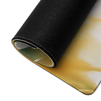 Black textured gaming mousepad with yellow white tropical palm leaf design