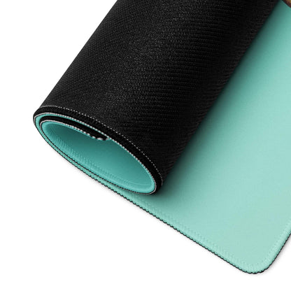 Black mint green two-sided mousepad with stitched edges, tropical palm aqua mint theme