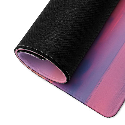 Rolled-up Dreamy Sunset gradient gaming mouse pad, purple to pink