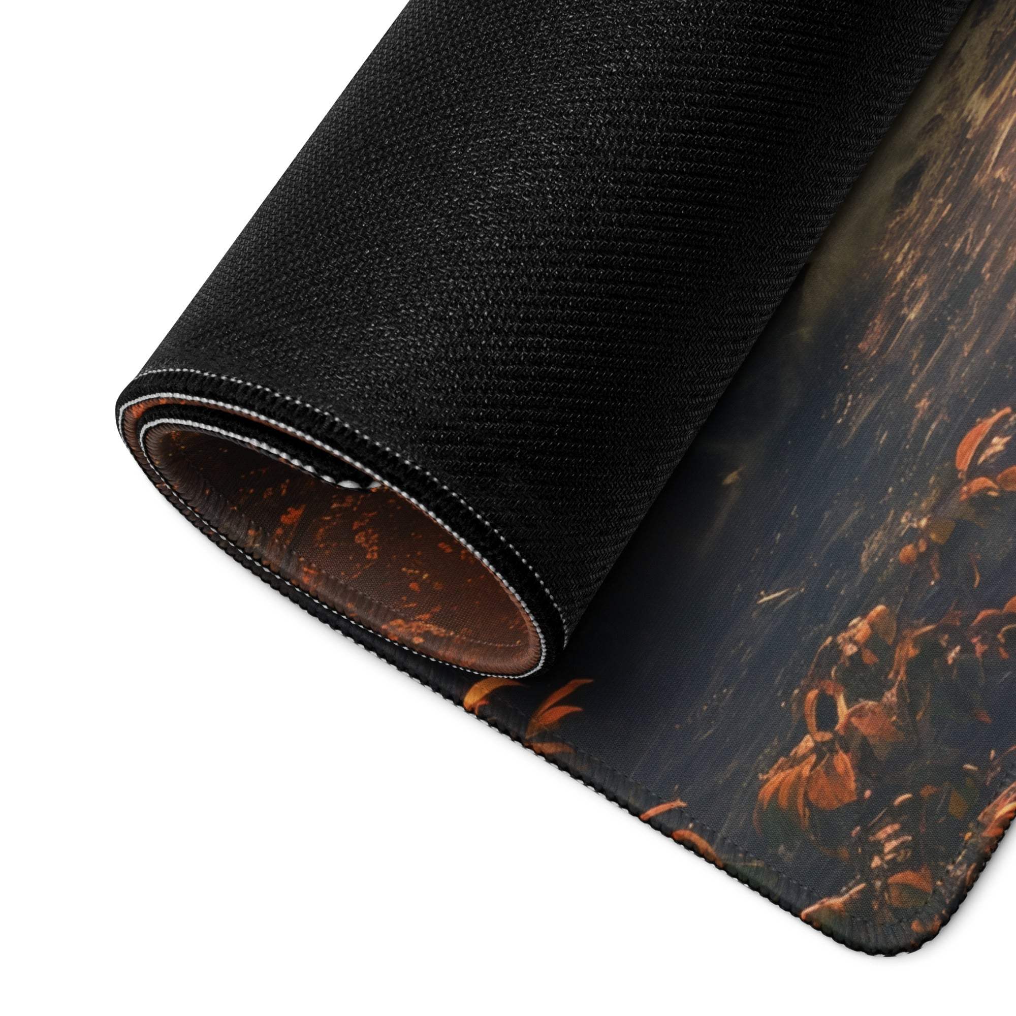 Autumn Sunset large gaming mouse pad with orange brown fantasy scene