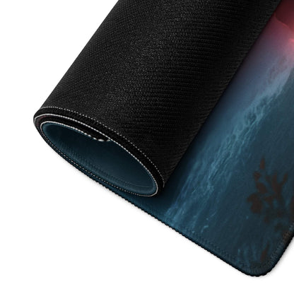 Black textured mousepad with gradient ocean scene and non-slip base