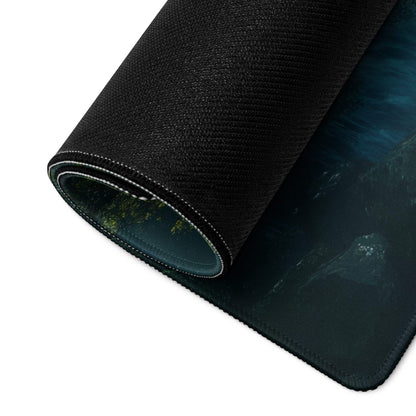 Premium Forest Mist large gaming mouse pad with black textured underwater print