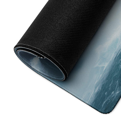 Black textured Moody Blue Waterfall mousepad with rolled edge blue mountain design
