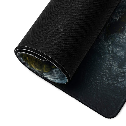 Black textured gaming mousepad with moody waterfall swirl design