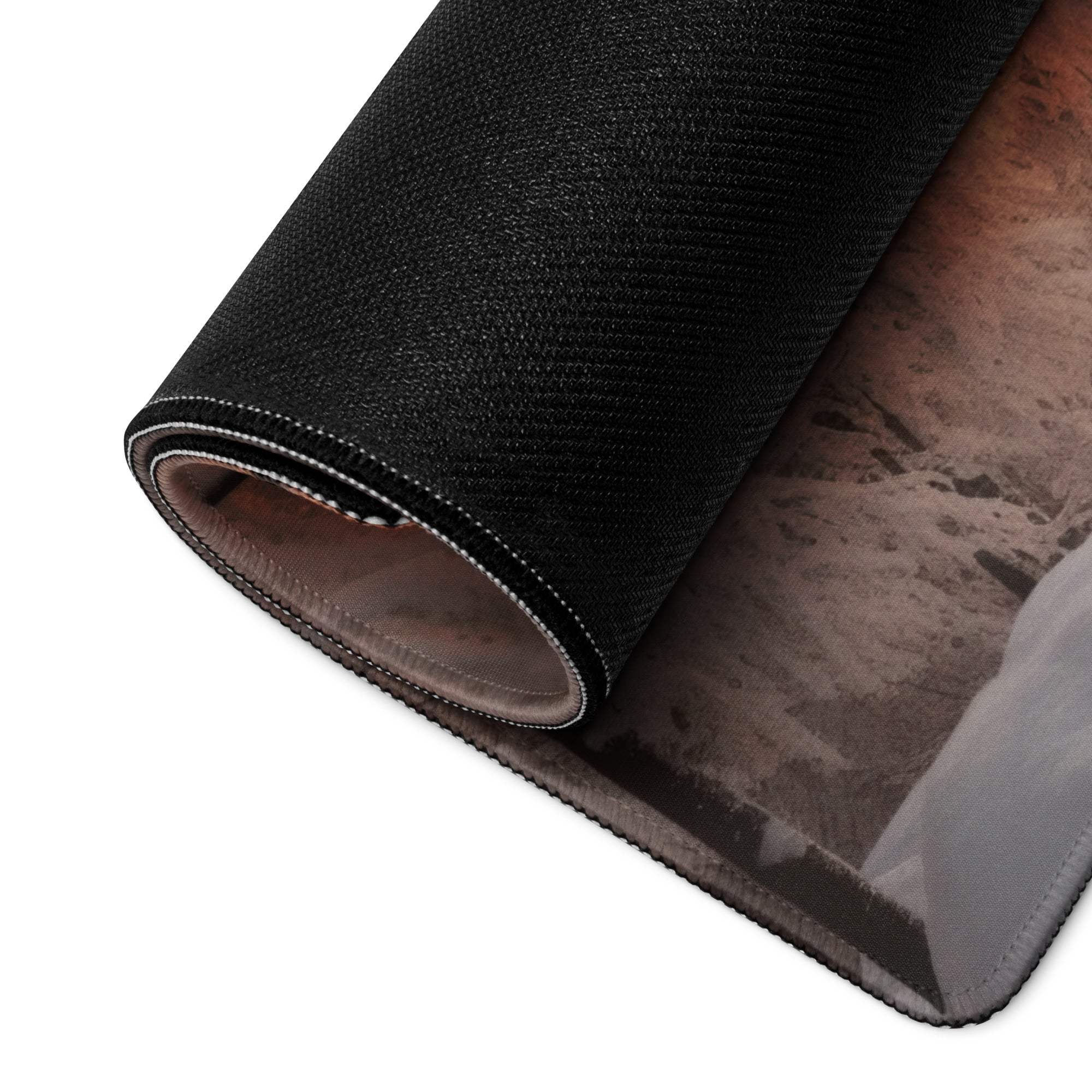 Large Winter Sunset Forest gaming mouse pad with black textured desert design