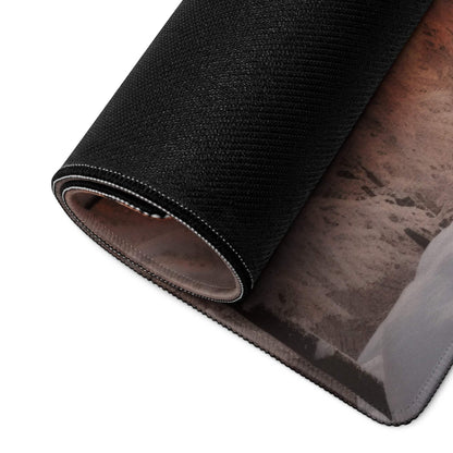Large Winter Sunset Forest gaming mouse pad with black textured desert design