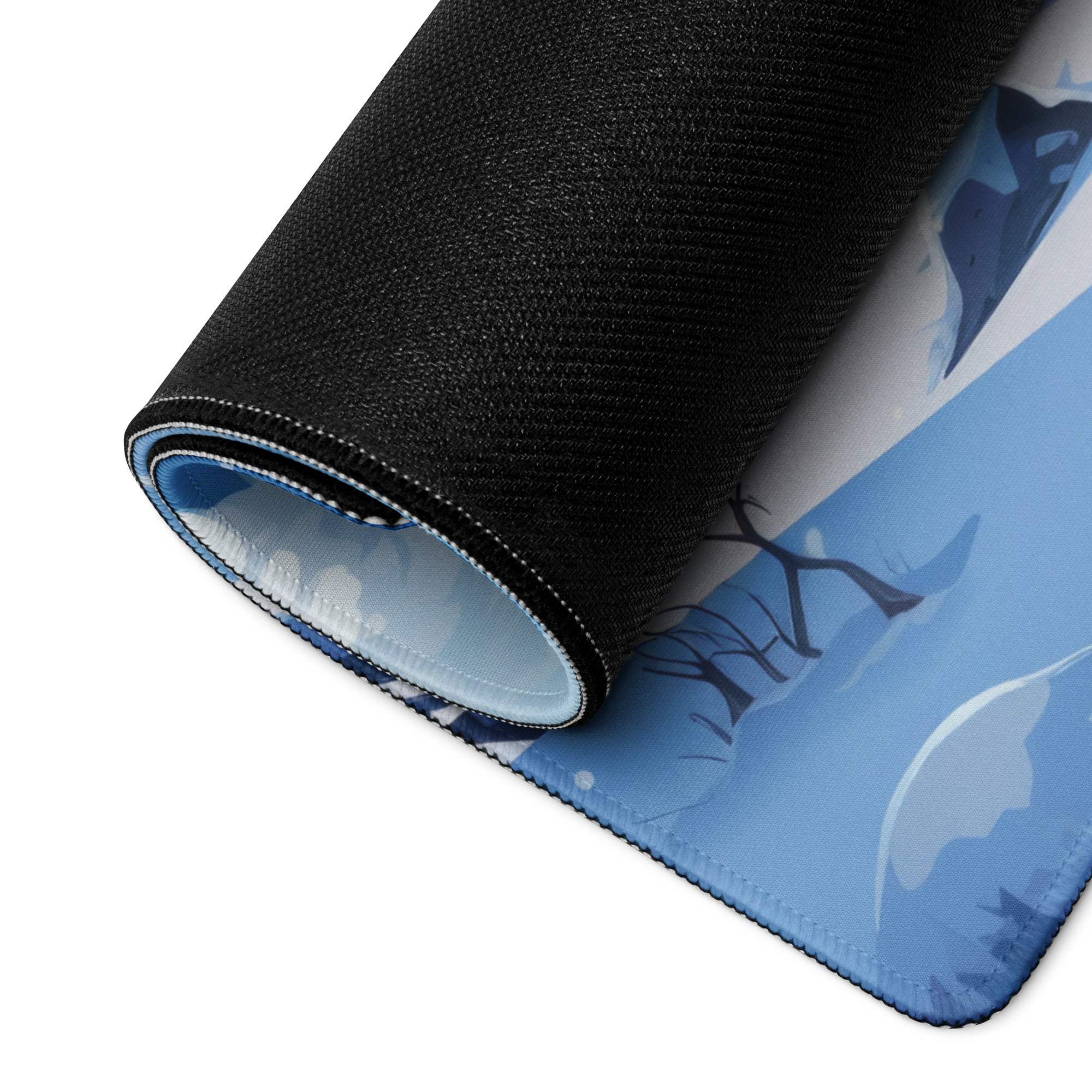 Blue and white anime winter landscape large gaming mouse pad with non-slip base
